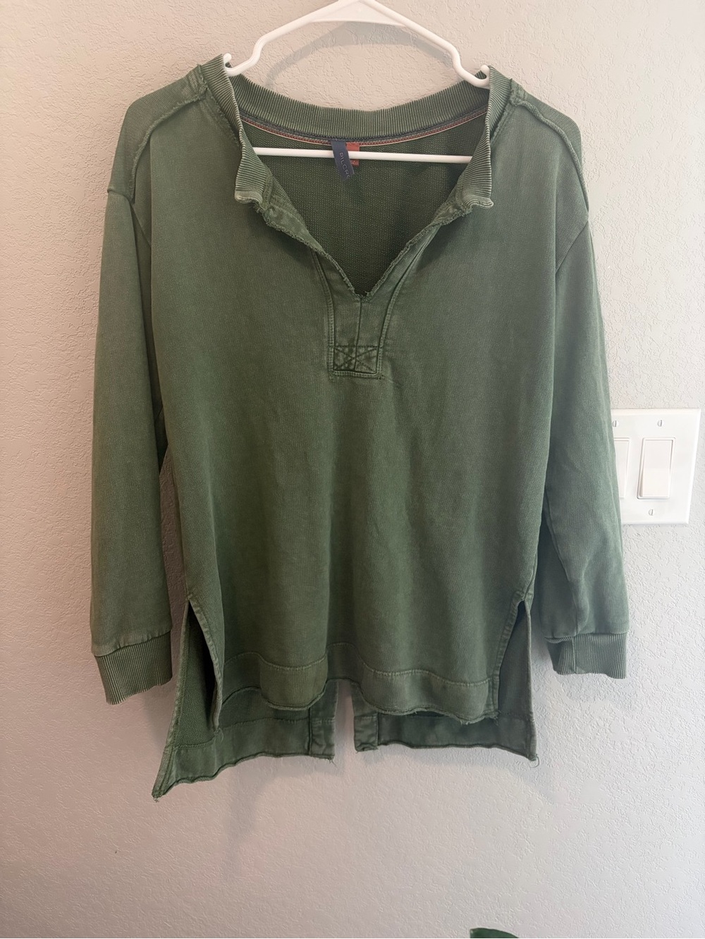 Pilcro Olive Green Relaxed V-Neck Pullover
